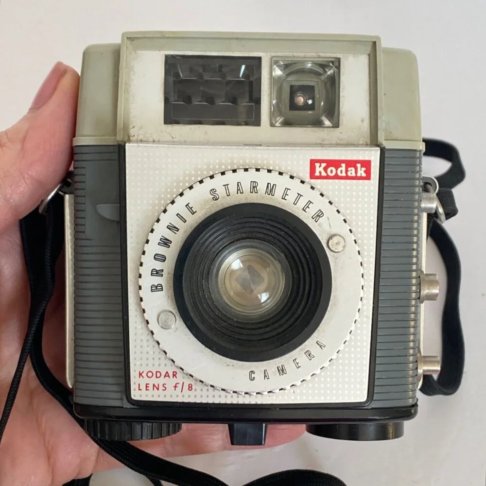 Kodak Brownie Starmeter Camera With Flash Attachment and Carry Strap 1960s Vtg